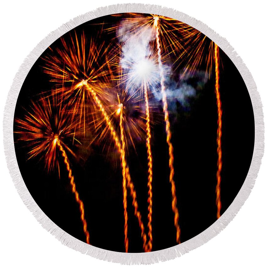 Fireworks Round Beach Towel featuring the photograph Fire Dandelion Bouquet by Weston Westmoreland
