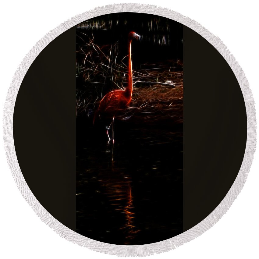 Fire Flamingo Round Beach Towel featuring the photograph Fire Flamingo by Weston Westmoreland
