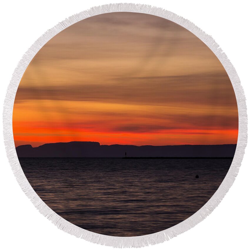 Sunrise Round Beach Towel featuring the photograph Fire In The Sky by Linda Ryma