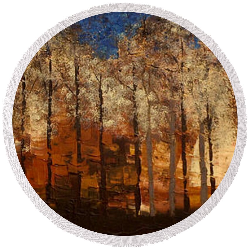 Landscape Round Beach Towel featuring the painting Fire on the Mountain by Linda Bailey