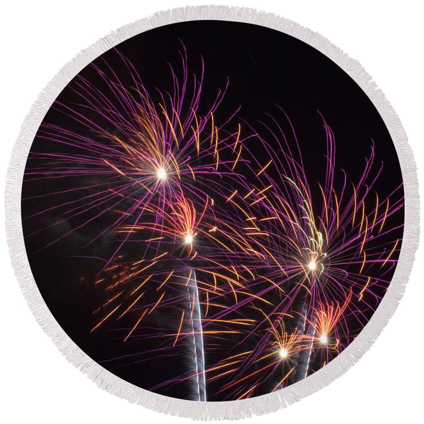 Tinas Captured Moments Round Beach Towel featuring the photograph Fire Works by Tina Hailey