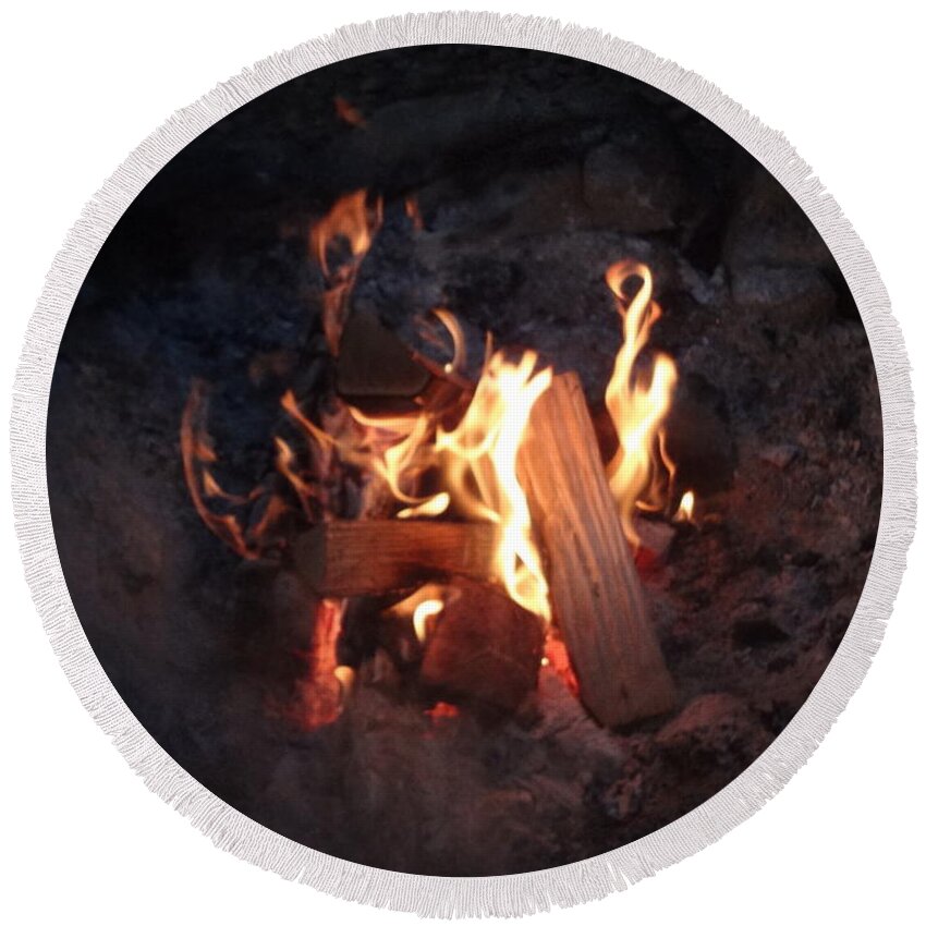 Fireplace Round Beach Towel featuring the photograph Fireside seat by Michael Porchik