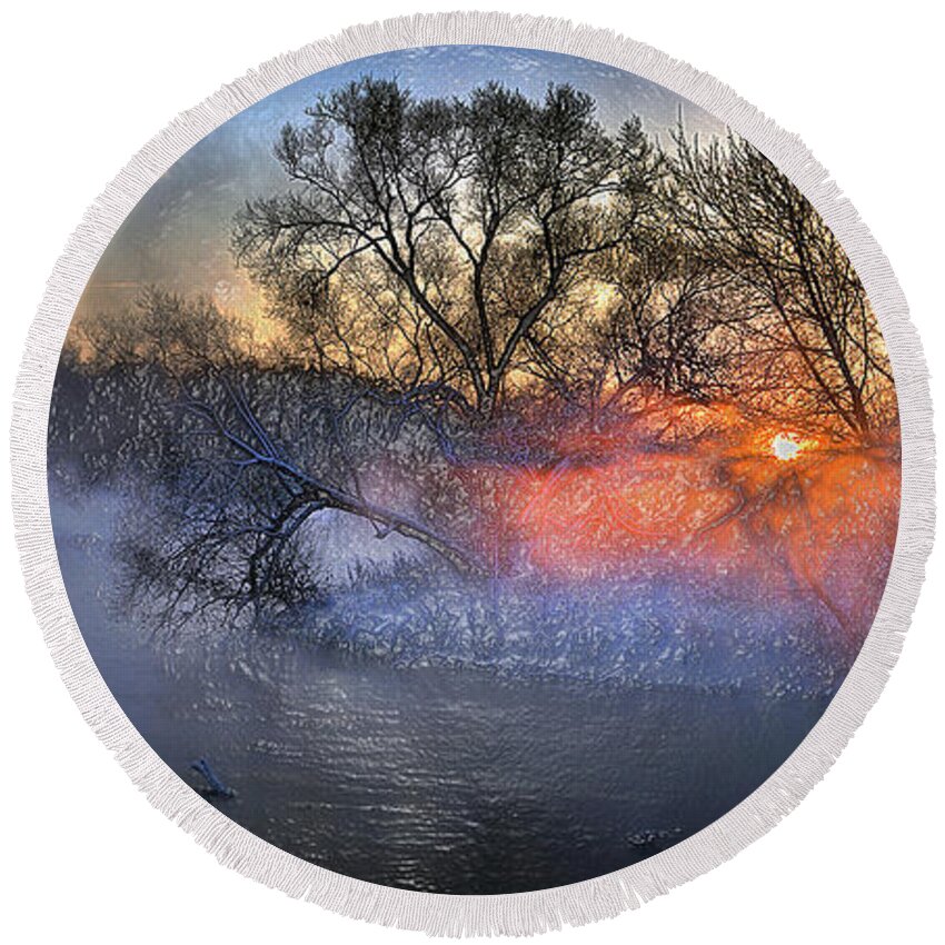 Landscape Round Beach Towel featuring the digital art First Day of Spring by Scott Mendell
