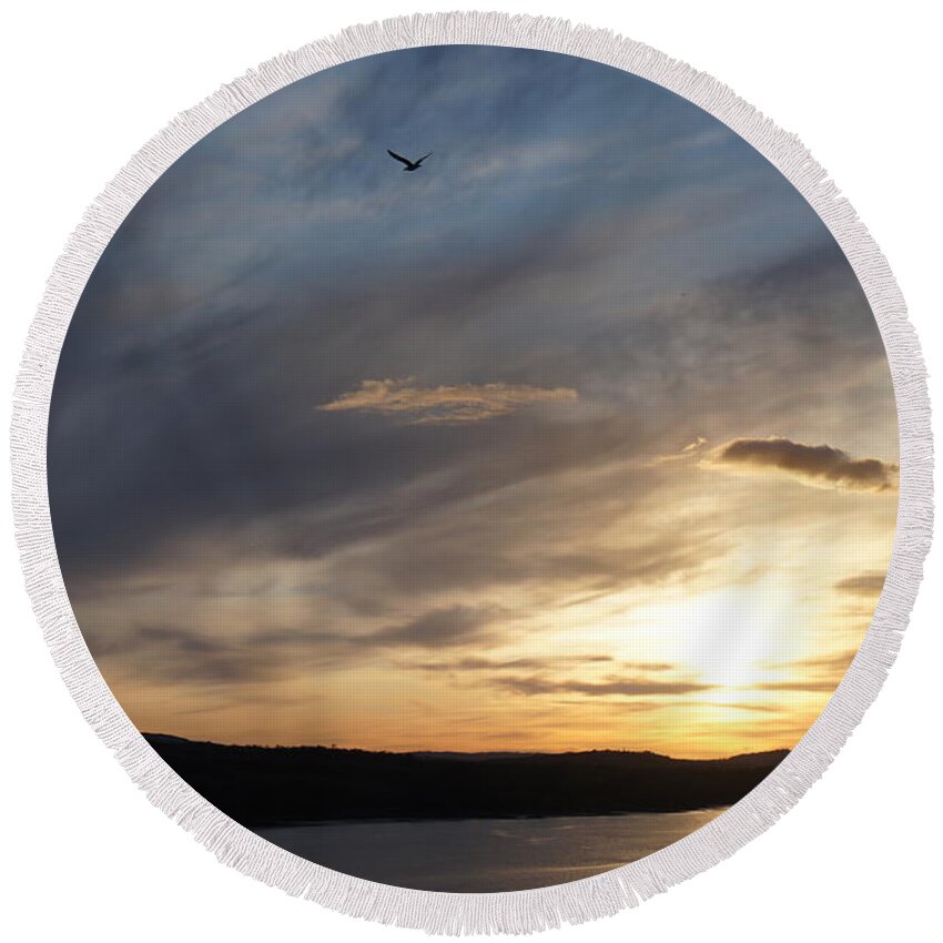 Firth Of Forth Round Beach Towel featuring the photograph Firth of Forth in the sunset by Elena Perelman