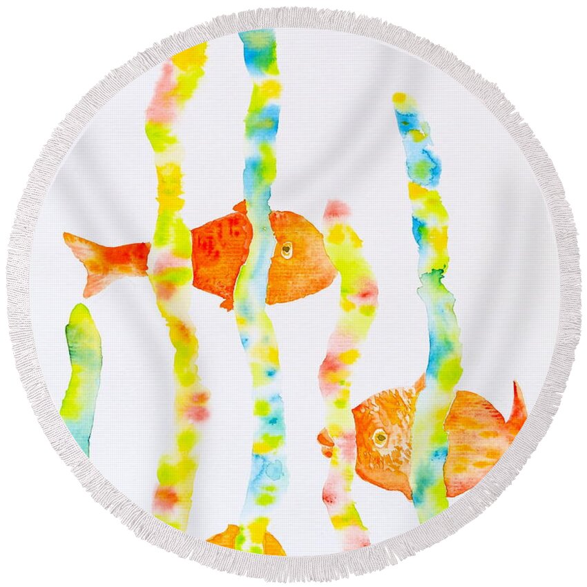 Fish Round Beach Towel featuring the painting Fish Fun by Michele Myers