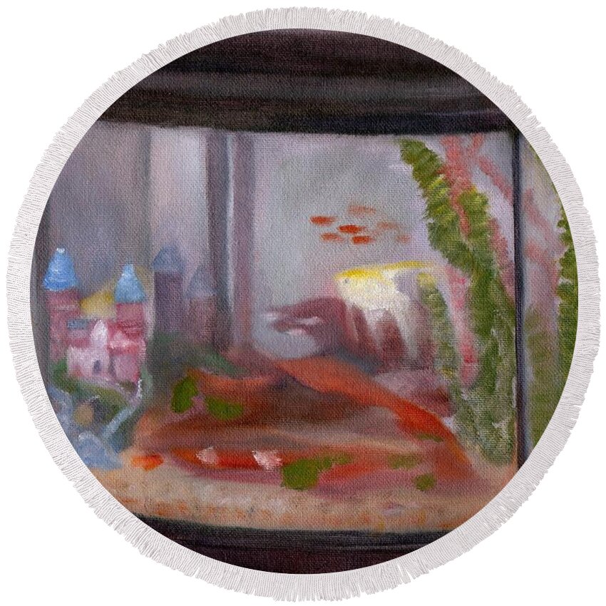  Round Beach Towel featuring the painting Fish Tank by Sheila Mashaw