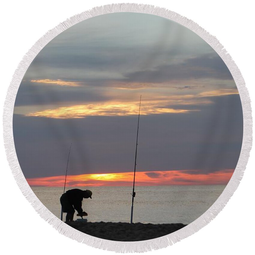 Ocean City Maryland Round Beach Towel featuring the photograph Fishing at Sunrise by Robert Banach