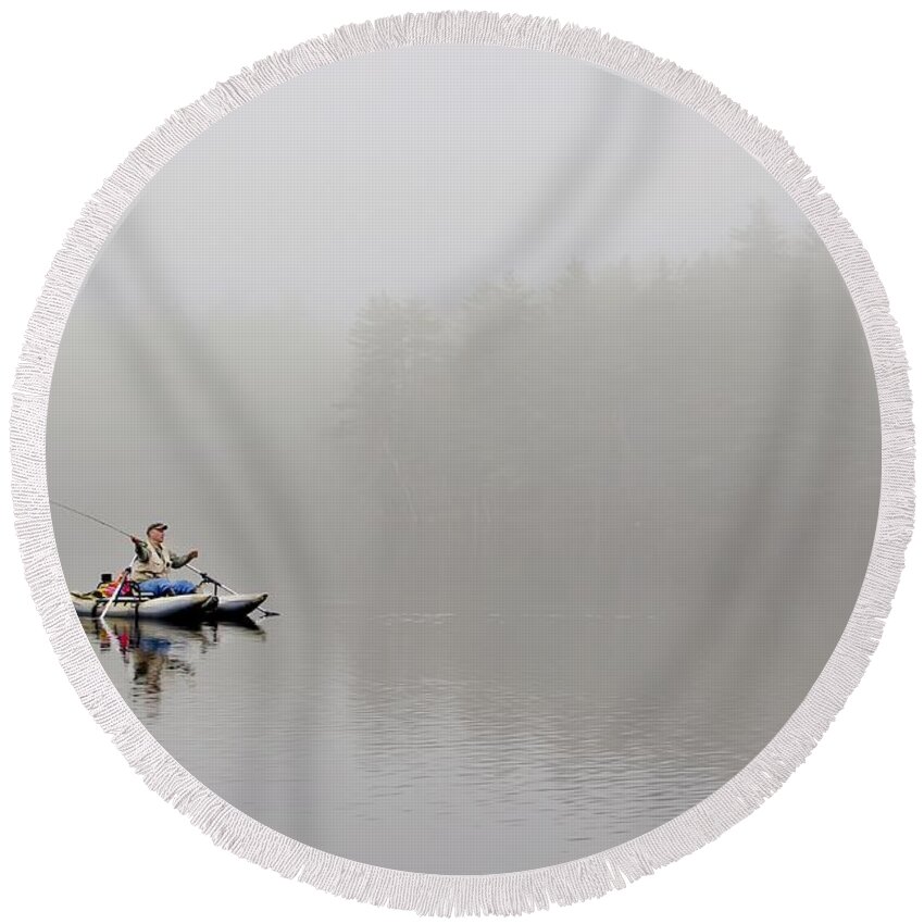 Maine Round Beach Towel featuring the photograph Fishing in the Fog by Karin Pinkham