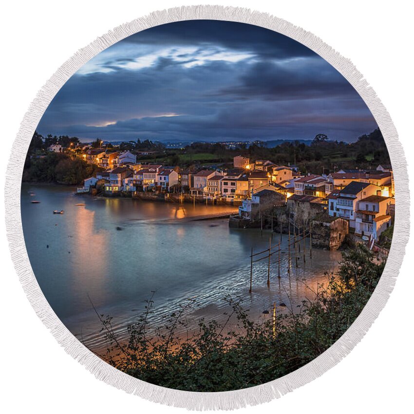 Ares Round Beach Towel featuring the photograph Fishing Port of Redes in Ares Galicia Spain by Pablo Avanzini