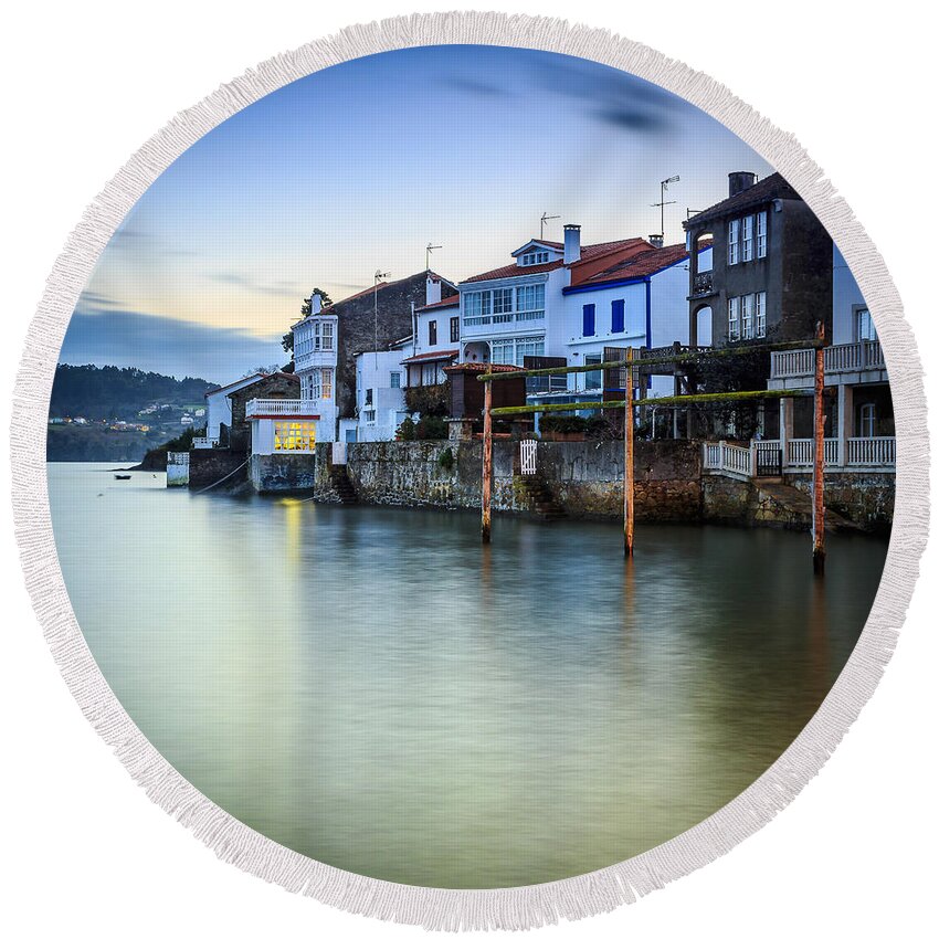 Ares Round Beach Towel featuring the photograph Fishing Town of Redes Galicia Spain by Pablo Avanzini