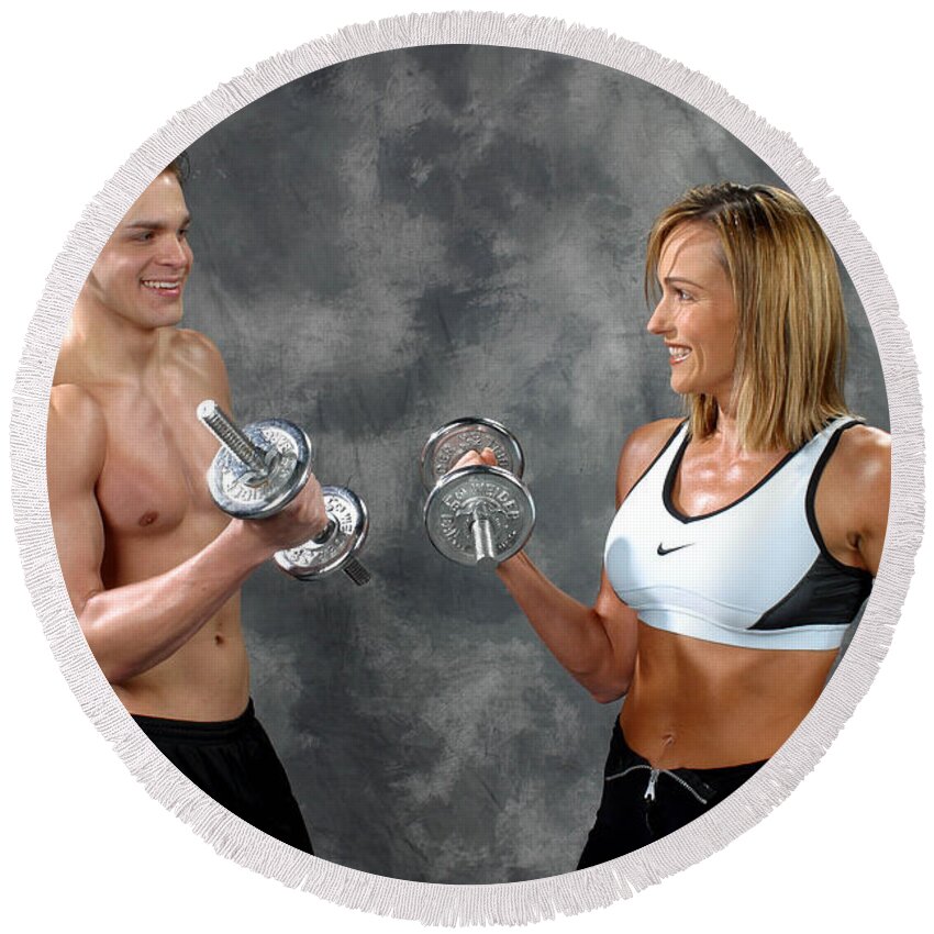 Model Round Beach Towel featuring the photograph Fitness Couple 9 by Gary Gingrich Galleries