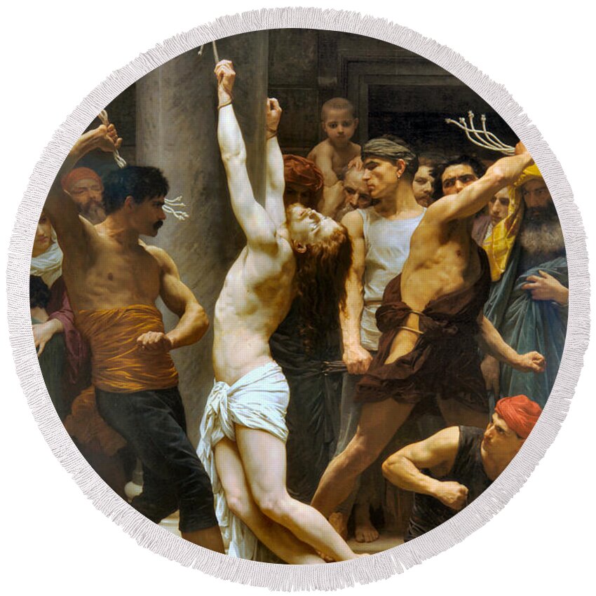 William Adolphe Bouguereau Round Beach Towel featuring the painting Flagellation of Christ by William Adolphe Bouguereau