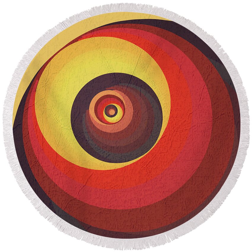 Multicolor Round Beach Towel featuring the digital art Flame Meditation on a Yellow Wall by Deborah Smith