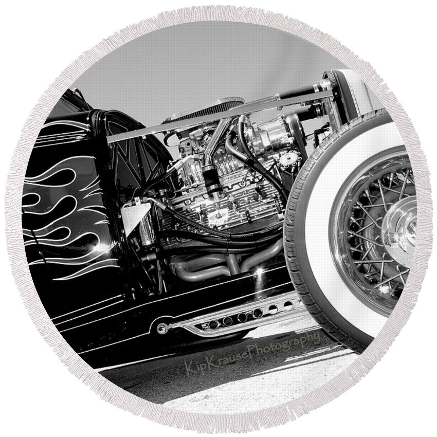 White Walls Round Beach Towel featuring the photograph Automotive - Flames of Yesterday by Kip Krause