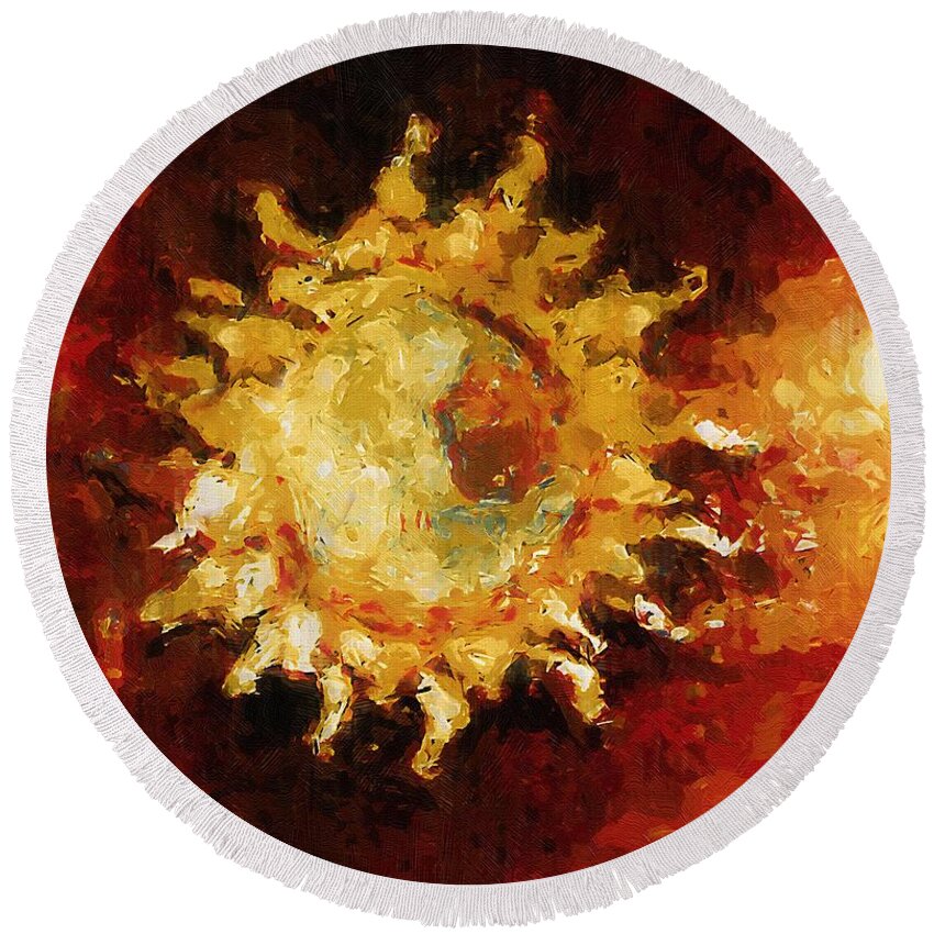 Semi-abstract Round Beach Towel featuring the painting Flaming Out by RC DeWinter