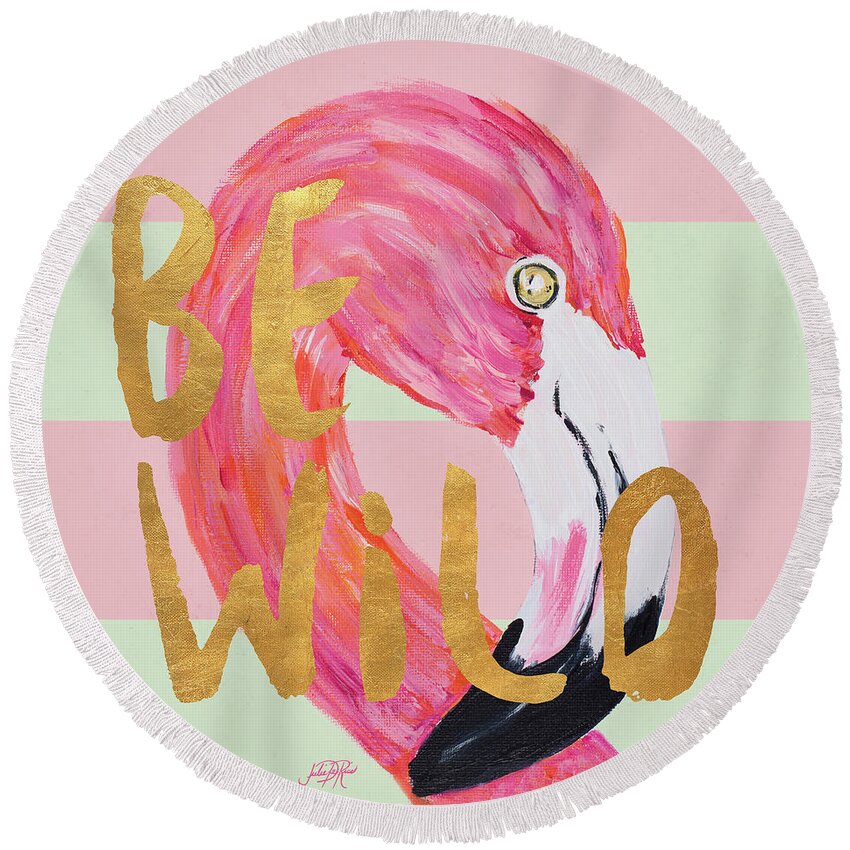 Flamingo Round Beach Towel featuring the painting Flamingo On Stripes Round by South Social D