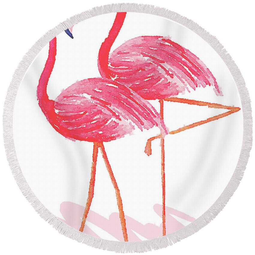 Flamingo Round Beach Towel featuring the painting Flamingo Walk Watercolor II by Andi Metz
