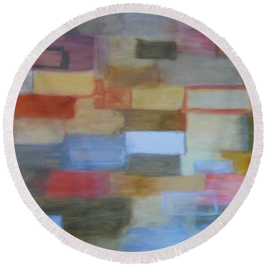 Abstract Round Beach Towel featuring the painting Float by Kate Conaboy
