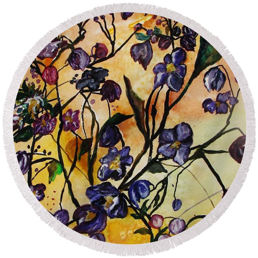 Flowers Round Beach Towel featuring the painting Floating Flowers by Lil Taylor