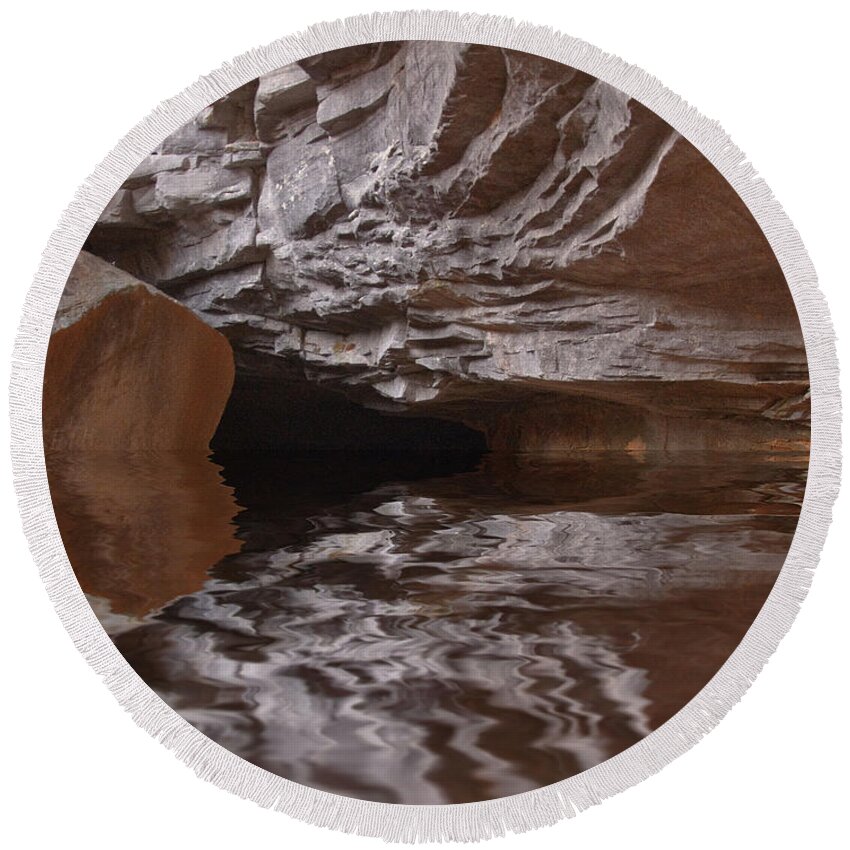 Landscape Round Beach Towel featuring the photograph flooded Ohio cave by Flees Photos
