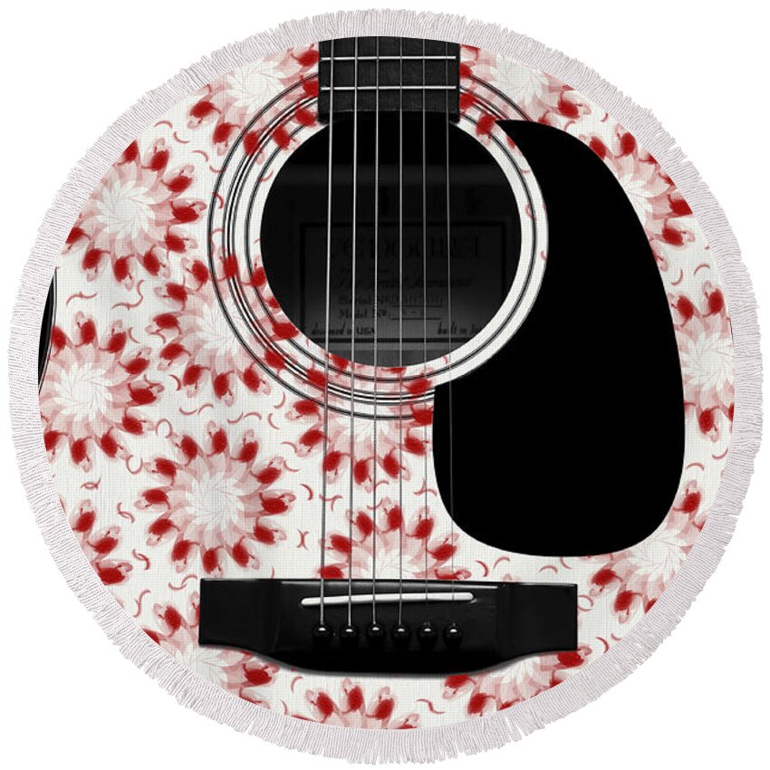 Abstract Round Beach Towel featuring the digital art Floral Abstract Guitar 24 by Andee Design