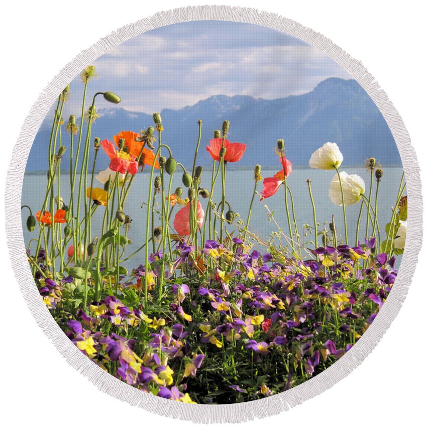 Alps Round Beach Towel featuring the photograph Floral Coast 2 by Amanda Mohler