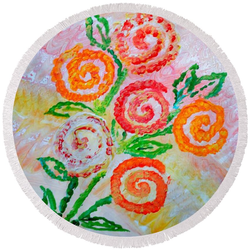 Dreams Round Beach Towel featuring the painting Floralen Traum by Sonali Gangane