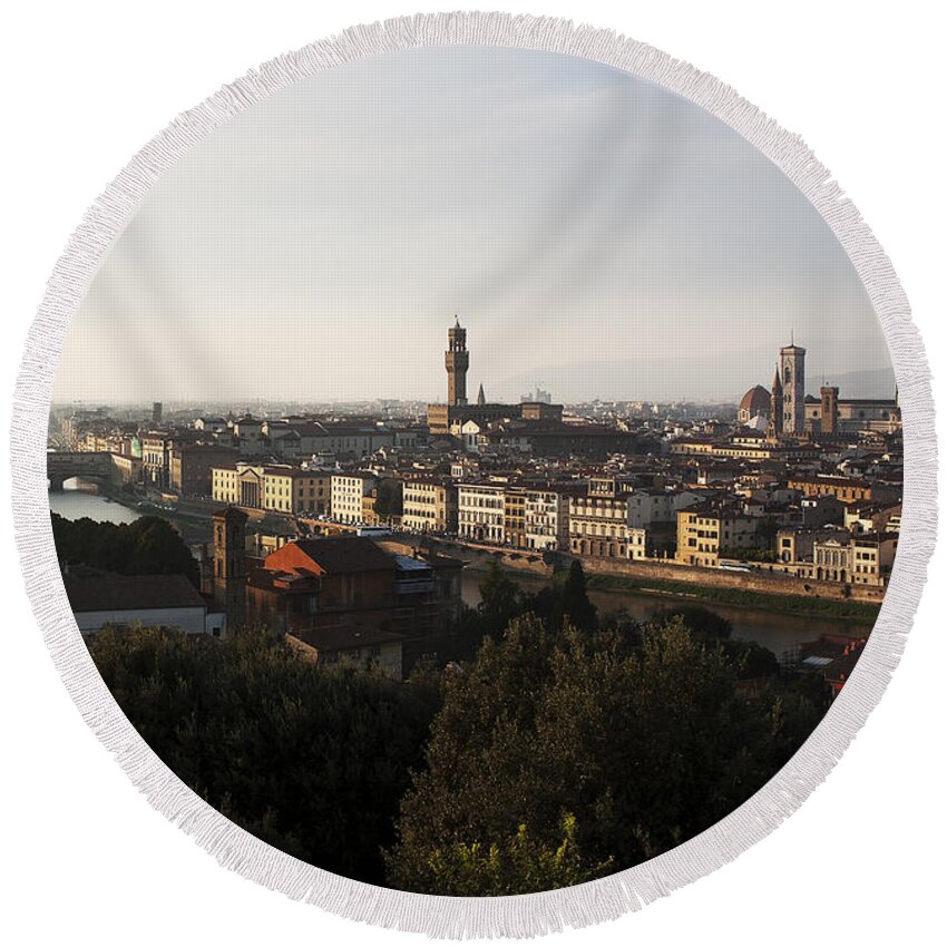 Florence Round Beach Towel featuring the photograph Florence form the Piazza Michalengelo by Belinda Greb