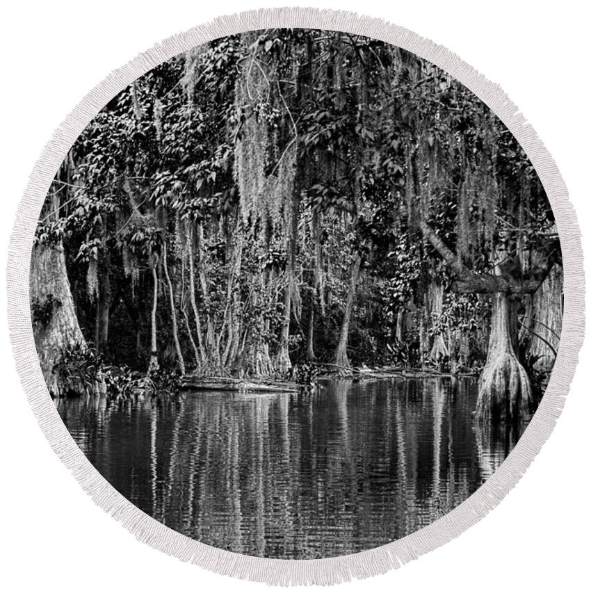 Christopher Holmes Photography Round Beach Towel featuring the photograph Florida Naturally 2 - BW by Christopher Holmes