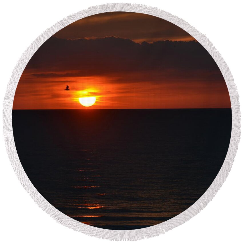 Sunset Round Beach Towel featuring the photograph Florida Sunset by Debbi Granruth