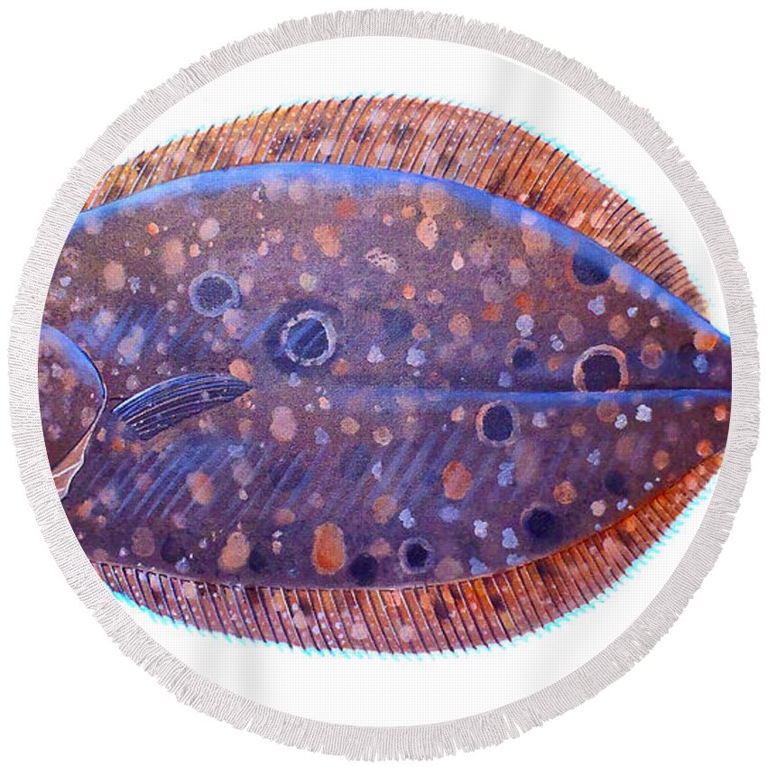Flounder Round Beach Towel featuring the painting Flounder by Carey Chen