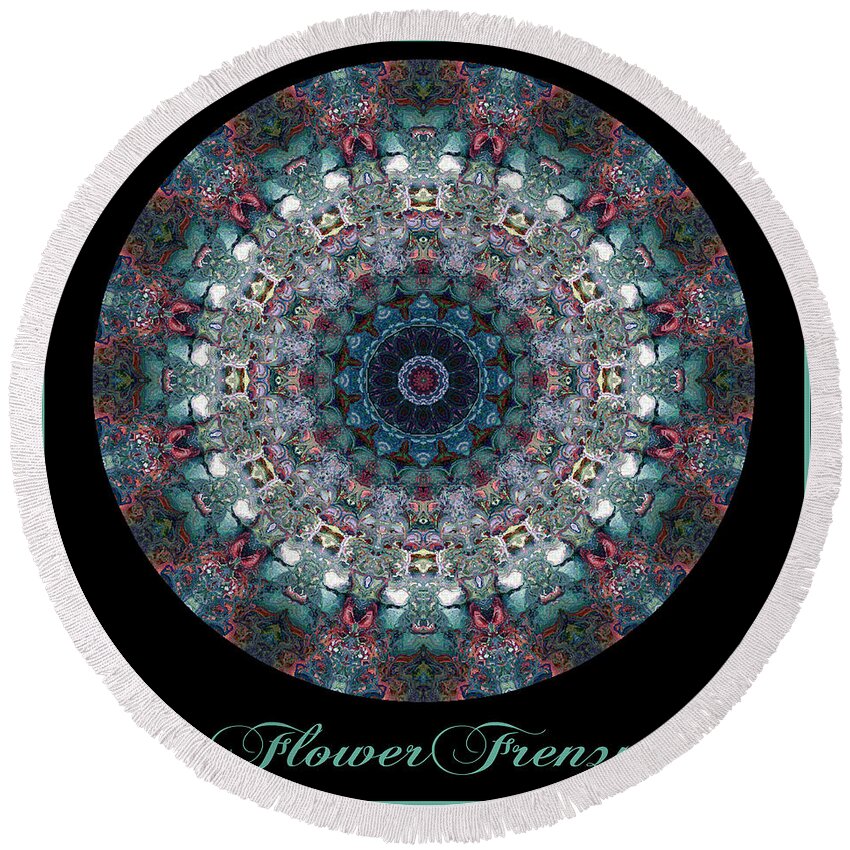 Kaleidoscope Round Beach Towel featuring the digital art Flower Frenzy No 1 by Charmaine Zoe