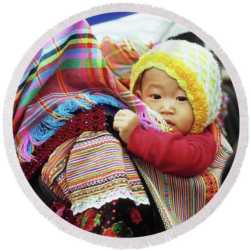 Flower Hmong Round Beach Towel featuring the photograph Flower Hmong Baby 04 by Rick Piper Photography