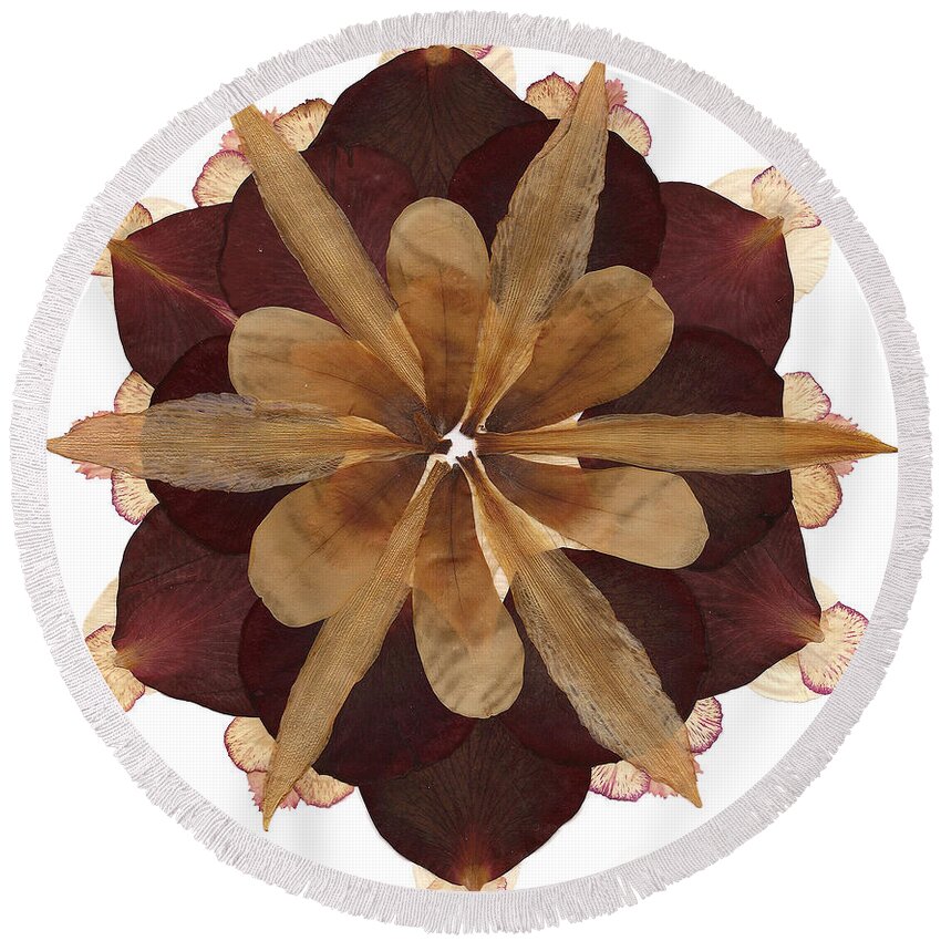 Flower Round Beach Towel featuring the mixed media Flower Mandala 3 by Michelle Bien
