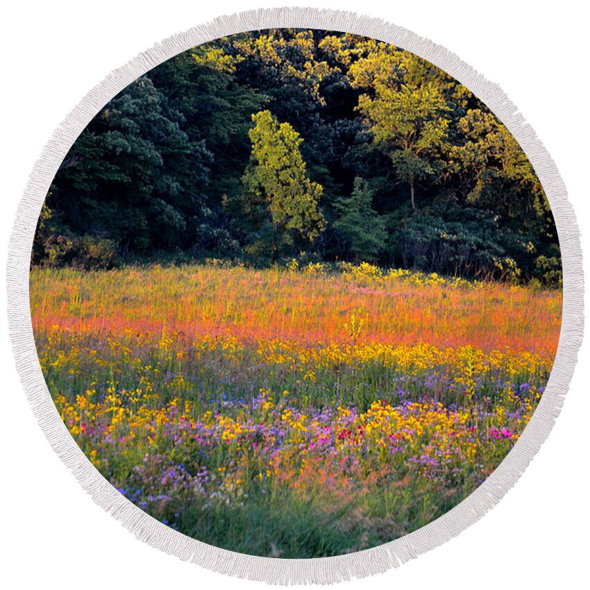 Valley Round Beach Towel featuring the photograph Flowers in the Meadow by Deb Halloran