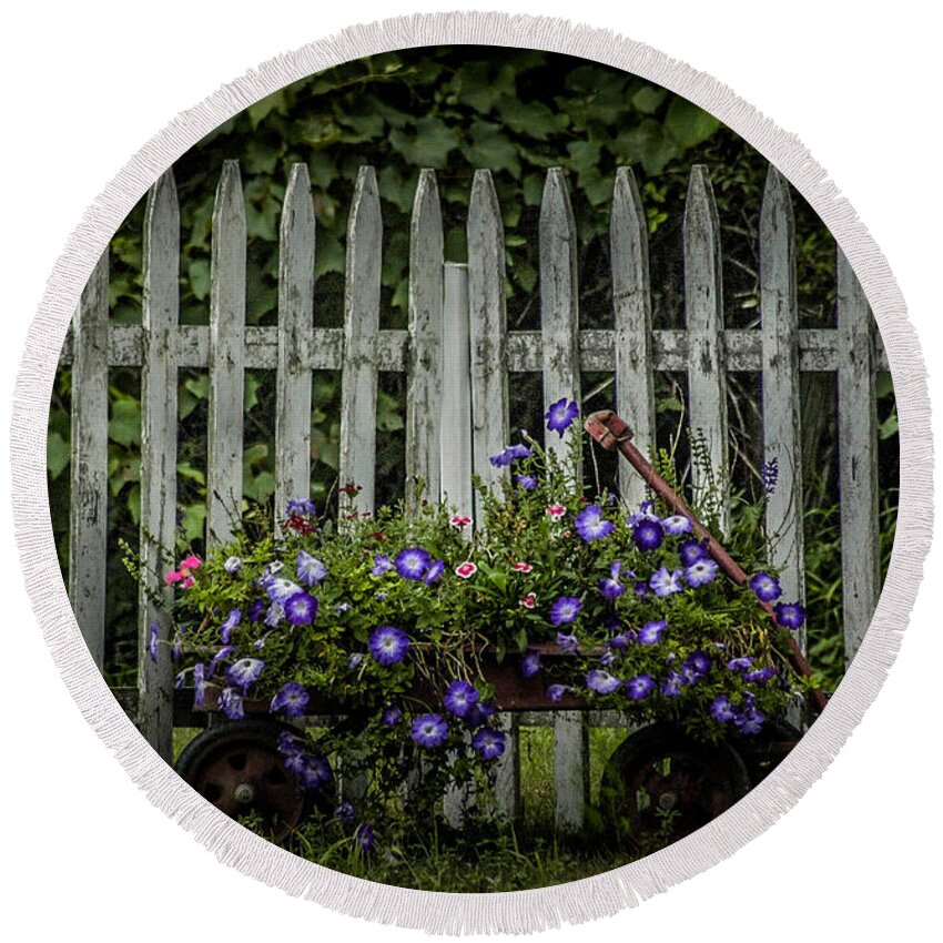 Flowers Round Beach Towel featuring the photograph Flowers in Wagon by Ronald Grogan