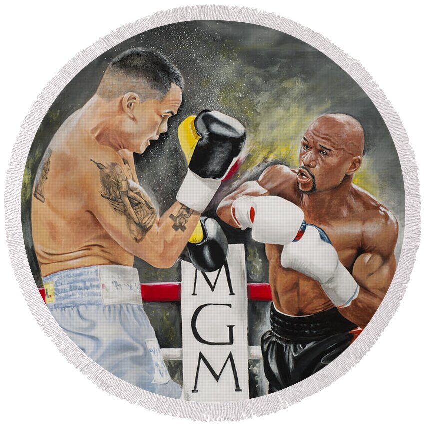Boxing Round Beach Towel featuring the drawing Floyd Mayweather by Don Medina