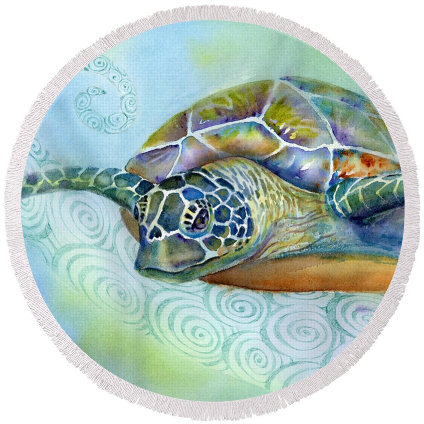 Seaturtle Round Beach Towel featuring the painting Fly By by Amy Kirkpatrick