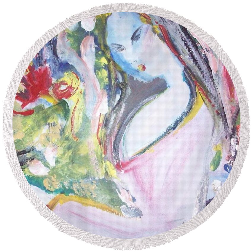 Bird Round Beach Towel featuring the painting Fly free by Judith Desrosiers