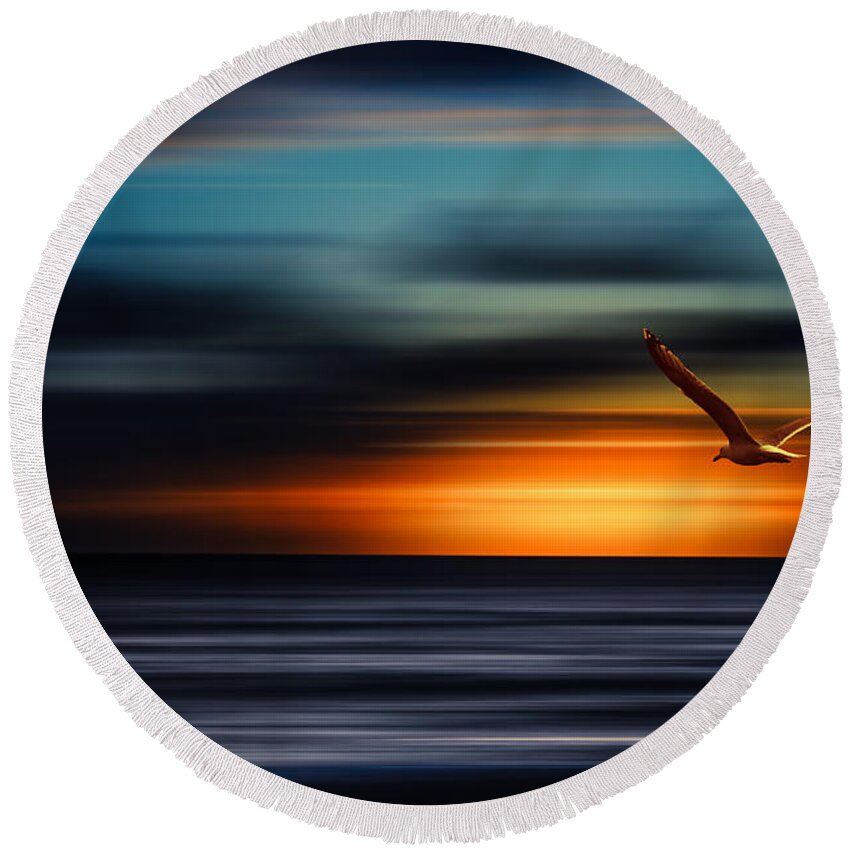 Sylt Round Beach Towel featuring the photograph Flying Into The Sunset by Hannes Cmarits