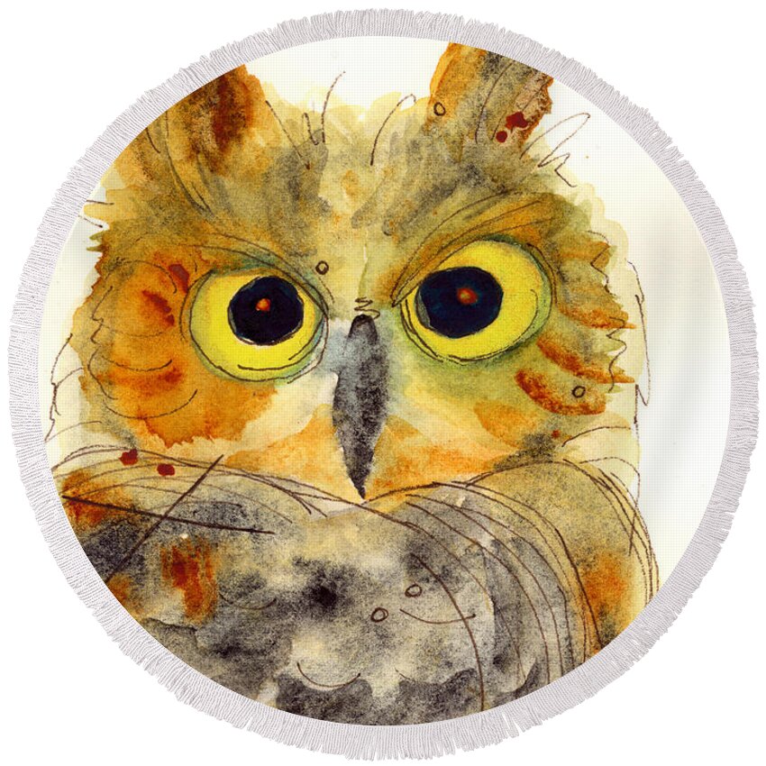Owl Watercolor Round Beach Towel featuring the painting Flying Tiger by Dawn Derman