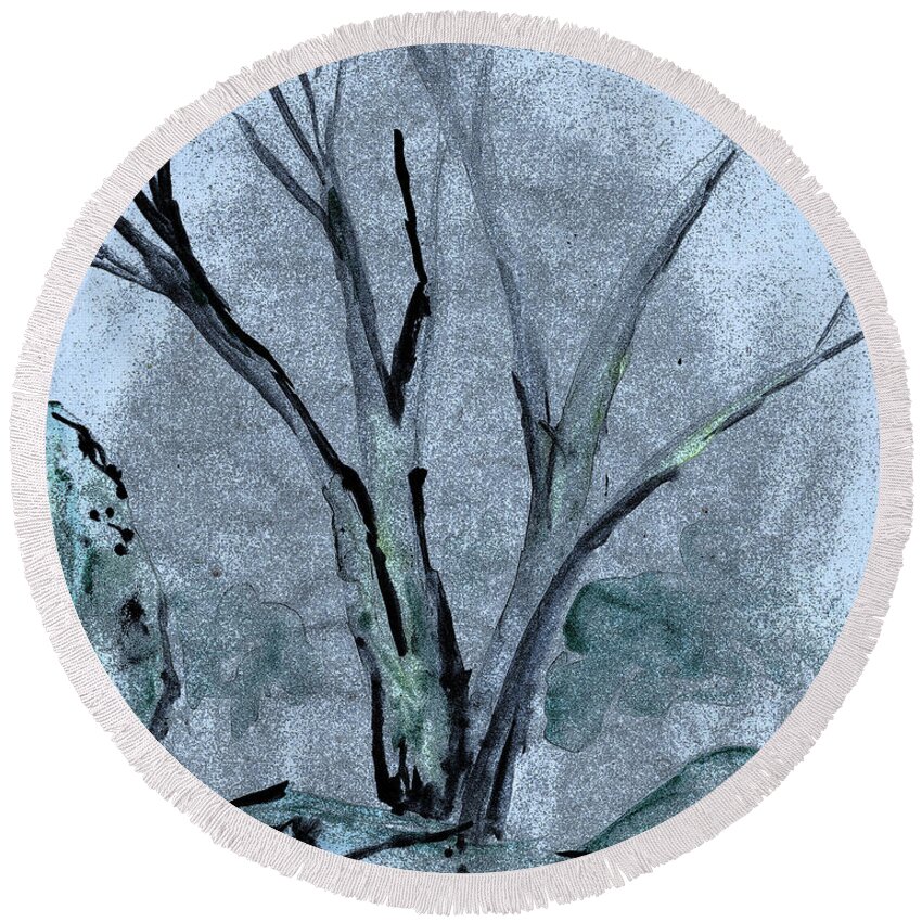  Round Beach Towel featuring the painting Fog Tree by jrr by First Star Art
