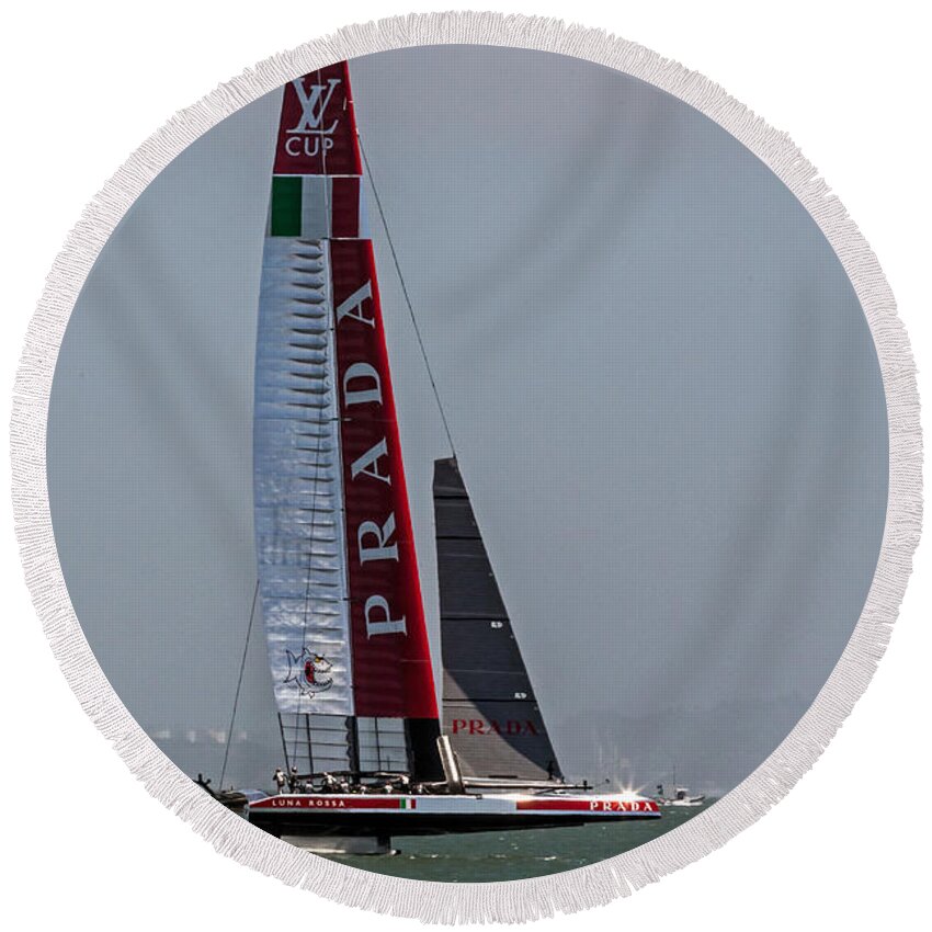 America's Cup Round Beach Towel featuring the photograph Foiling by Kate Brown