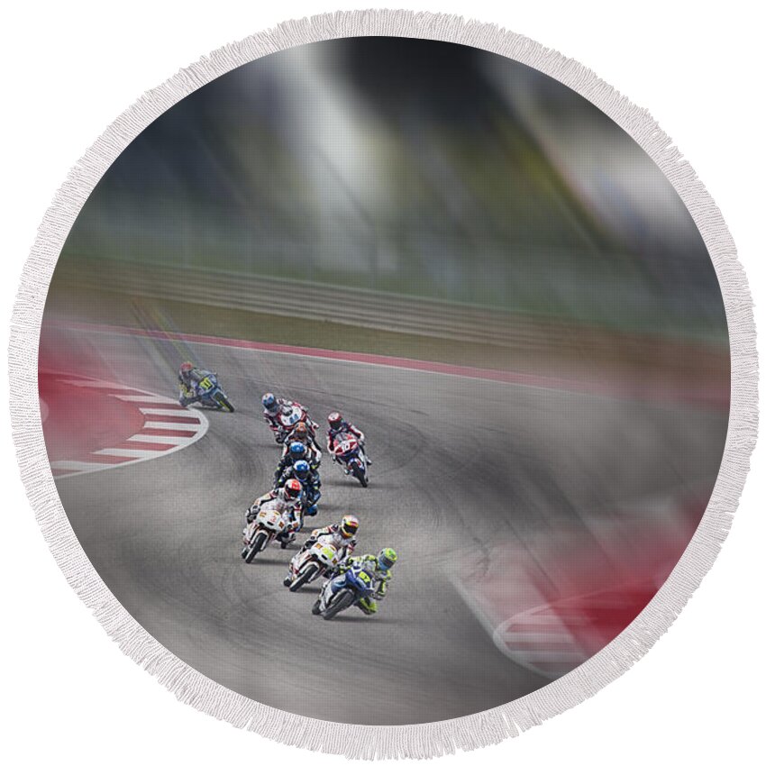 Motorcycle Round Beach Towel featuring the photograph Follow the Leader by Douglas Barnard