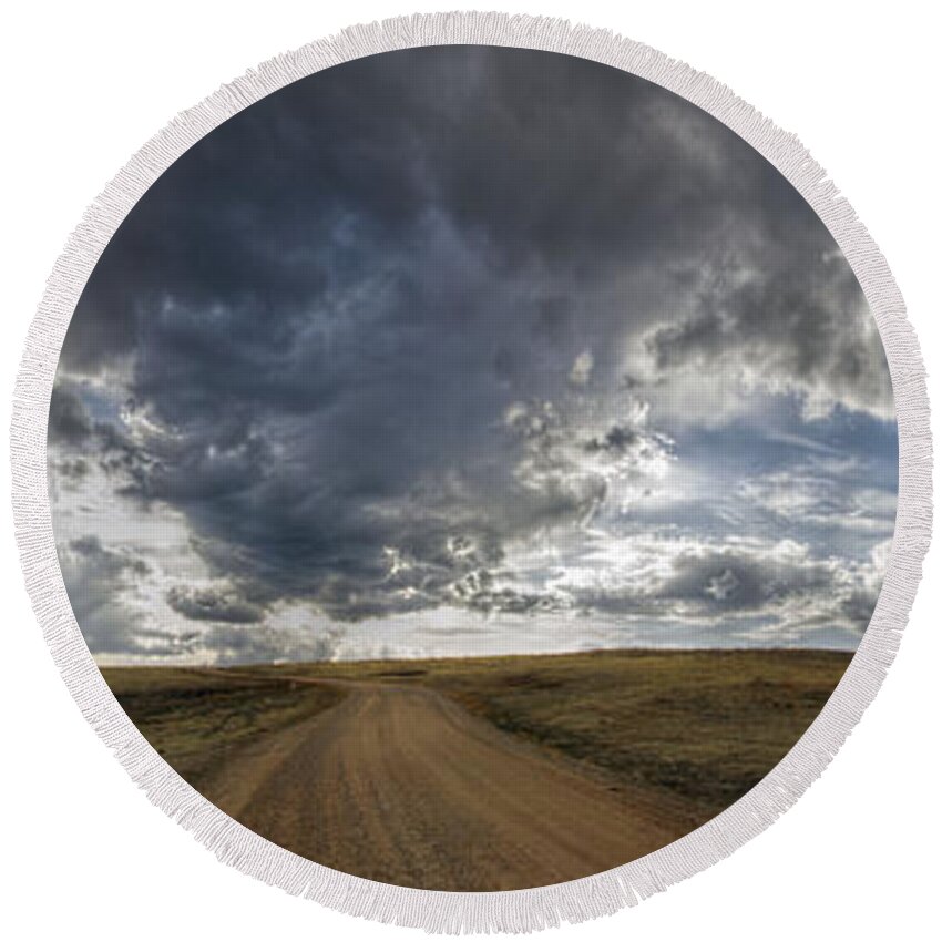 Custer Round Beach Towel featuring the photograph Follow the Road by Steve Triplett
