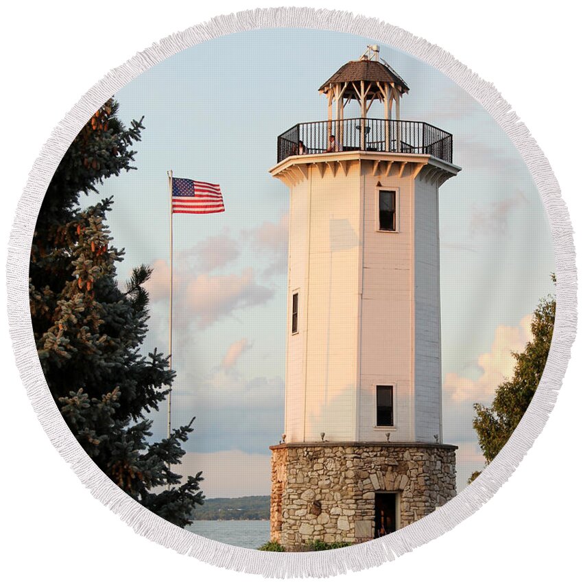Light Round Beach Towel featuring the photograph Fond du Lac Lighthouse by George Jones