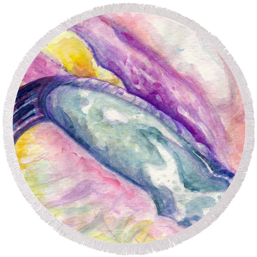 Florida Keys Sea Life Round Beach Towel featuring the painting Foot of Conch by Ashley Kujan