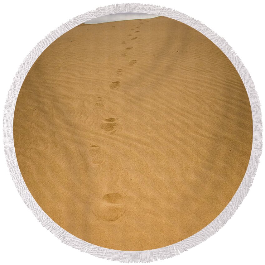 Sand Round Beach Towel featuring the photograph Footsteps by Will Wagner