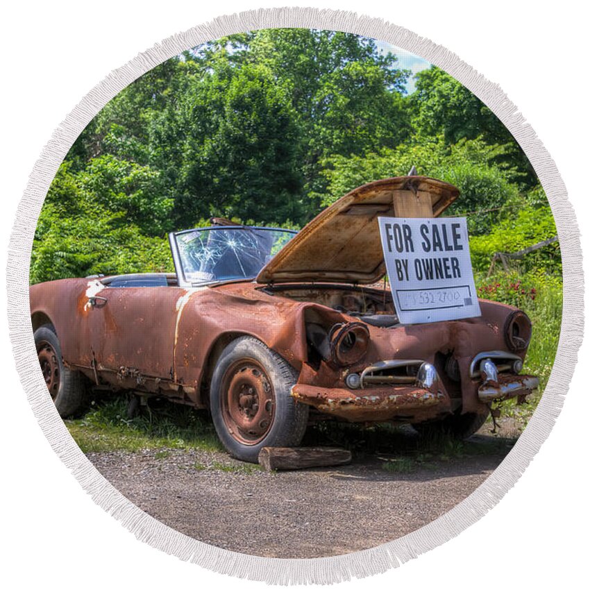 Car Round Beach Towel featuring the photograph For Sale by Owner by Rick Kuperberg Sr