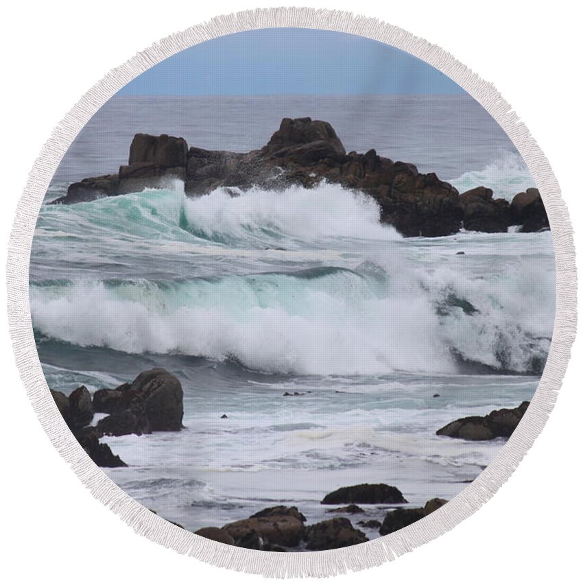 Ocean Round Beach Towel featuring the photograph Force of Nature by Bev Conover